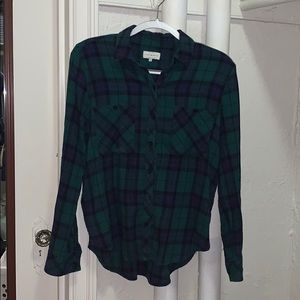 Blue and green plaid button down flannel